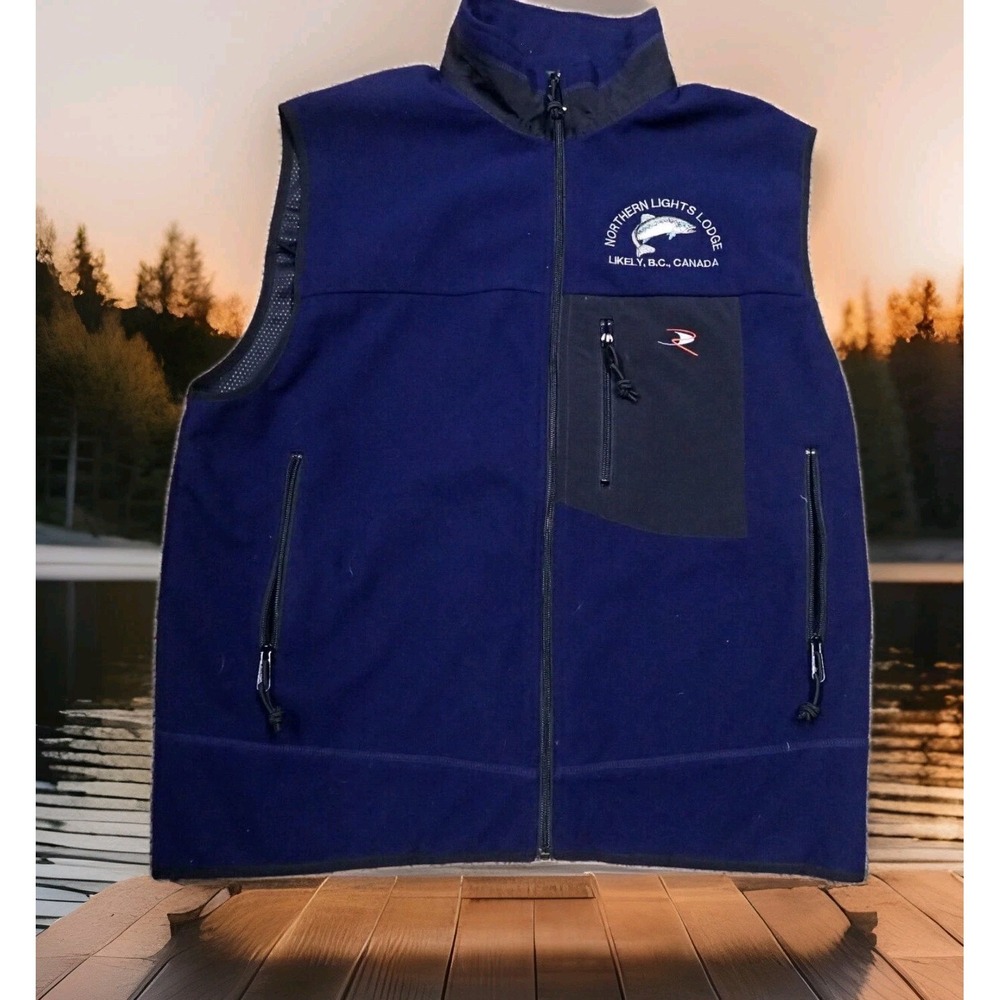 Redington Fleece Vest Mens XL Blue Excellent Northern Lights Lodge Fishing B.C.
